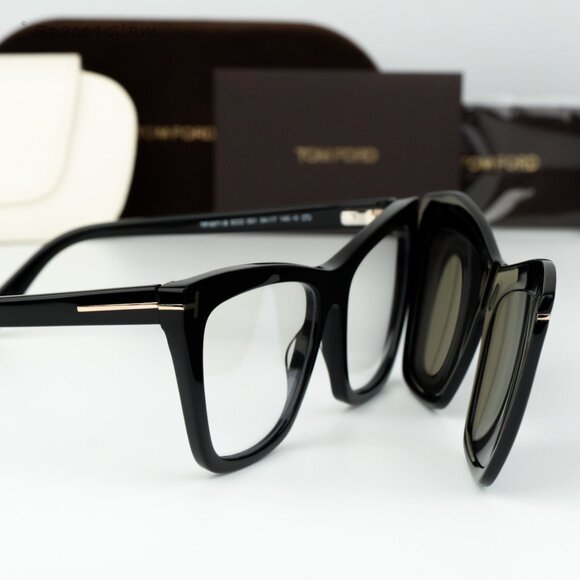 Tom Ford Woman Sunglasses Black Blue Block Clip-On Grey Cat Eye FT5971-B 014 NEW - Picture 7 of 14